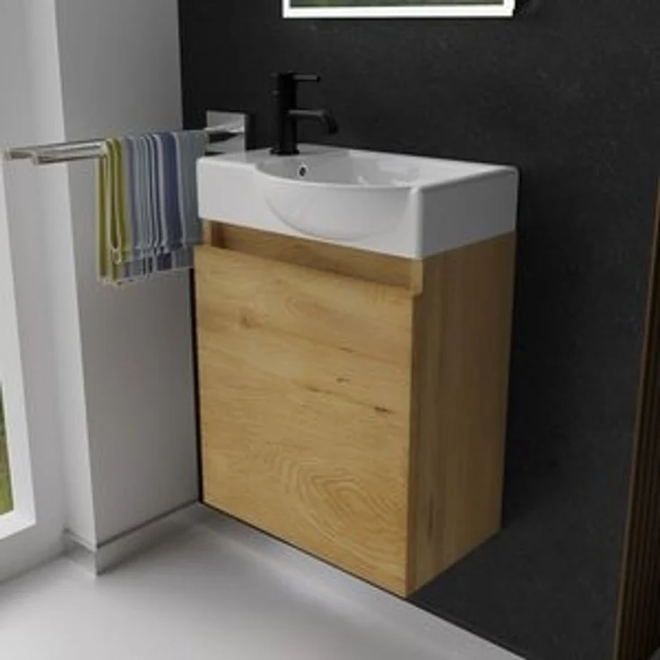 Alpenberger Badmöbel-Set Gäste WC Waschbecken mit Unterschrank - Hängeschrank Vormontiert, (Badschrank 2-tlg, Waschtisch hängend), Waschbeckenunterschrank mit Softclose – Bild 6