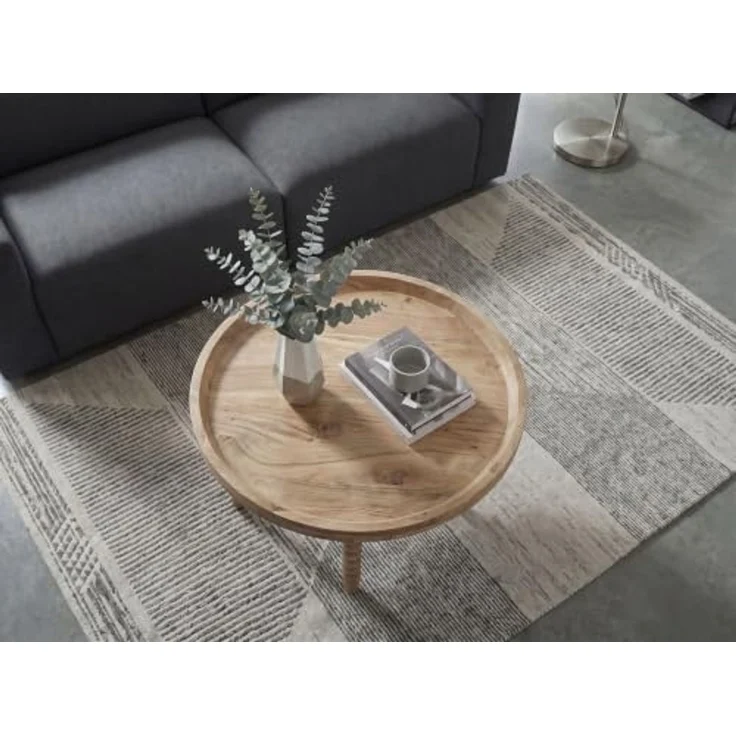 FINEBUY Couchtisch FB117841 Massivholz 60cm Sofatisch Beistelltisch Kaffeetisch Tisch (Traditioneller Wohnzimmertisch aus Akazienholz), Runder Kaffeetisch mit dekorativen Beinen – Bild 6