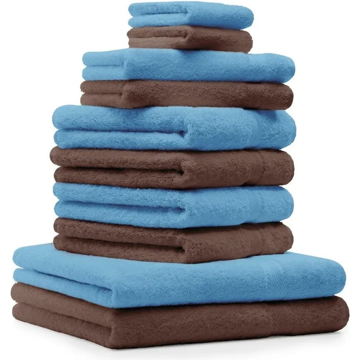 Betz Handtuch Set 10-TLG. Premium Farbe Hellblau & Nussbraun, Baumwolle (10-St)