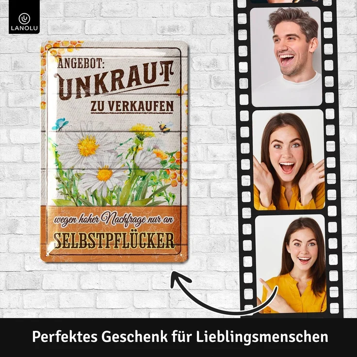 LANOLU Blechschild Unkraut zu Verkaufen - 20x30cm – Metall – Mehrfarbig – 20211 – Bild 3
