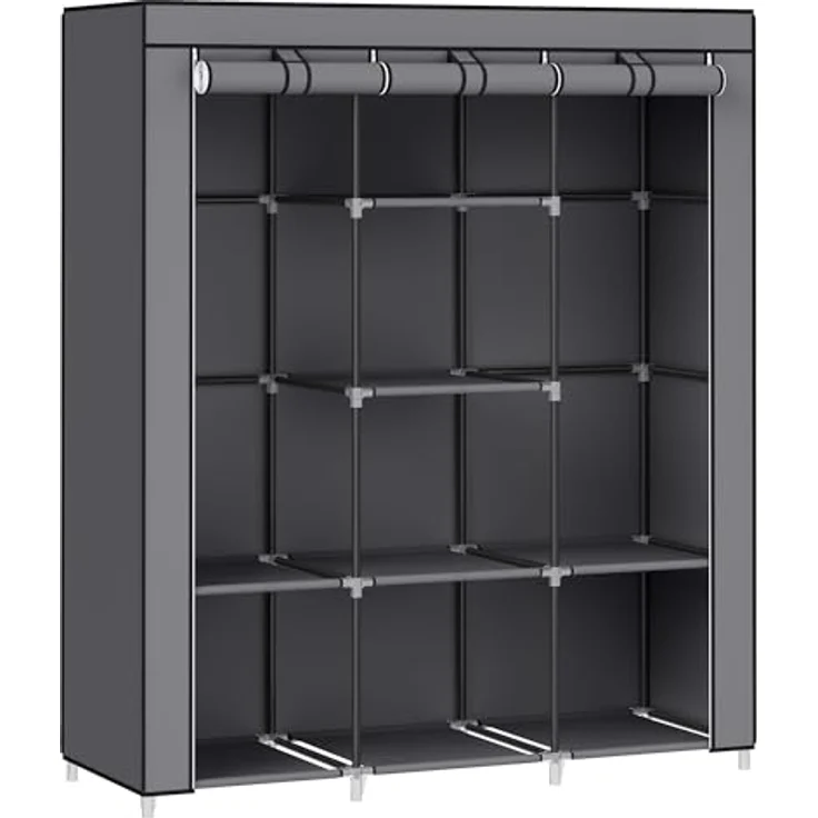 Songmics Kleiderschrank, Garderobe, Kleiderständer mit Vliesstoffbezug, Hängestangen, Ablagen, 45 x 130 x 167 cm, große Kapazität, für Schlafzimmer, Wohnzimmer, Taubengrau RYG096G01, Grau – Bild 2