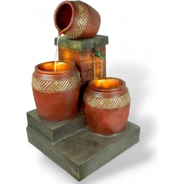 Arnusa Gartenbrunnen Springbrunnen Krüge SB106 Gartendekoration Landhaus Wasserspiel, mit LED Beleuchtung Komplett Set – Bild 5