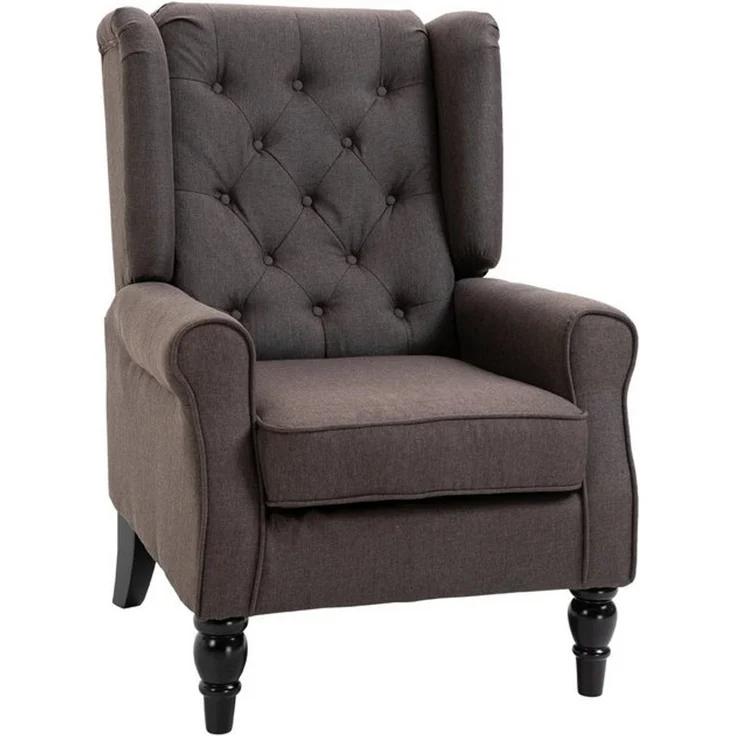 HOMCOM Sessel Einzelsessel, Akzentsessel mit Tufting Holzfüße (Ohrensessel, 1-St, Relaxsessel), für Wohnzimmer, Braun – Bild 4