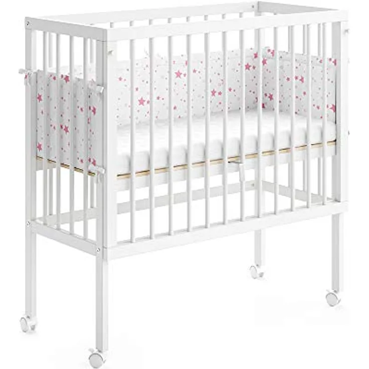 VitaliSpa Beistellbett Sophie, Weiß, 94 x 42.5 cm 2 Seitenschienen, höhenverstellbar mit Rollen und Befestigung am Elternbett