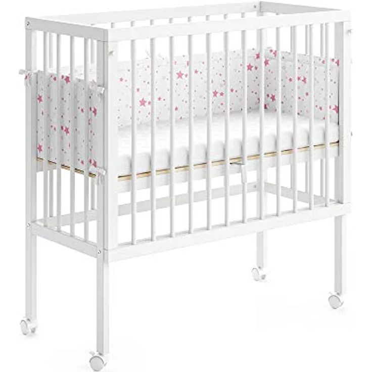 VitaliSpa Beistellbett Sophie, Weiß, 94 x 42.5 cm 2 Seitenschienen, höhenverstellbar mit Rollen und Befestigung am Elternbett – Bild 1