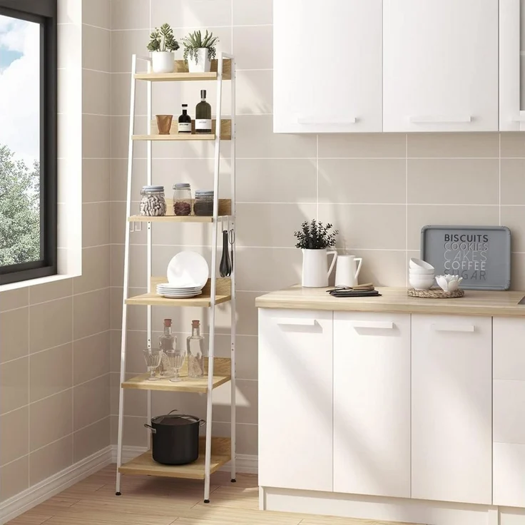 Woltu Standregal, 1-tlg, mit 6 Ebenen, mit 4 Haken, aus MDF Metall – Bild 3