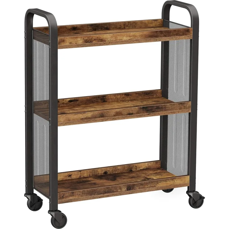 Vasagle Servierwagen, platzsparender Küchenwagen mit Universalrollen, Küchenregal mit verstellbaren Füßen, stabiles Metallgestell, 66 x 26 x 85 cm, Industrie-Design, Vintage, Dunkelbraun von Songmics LRC66BX