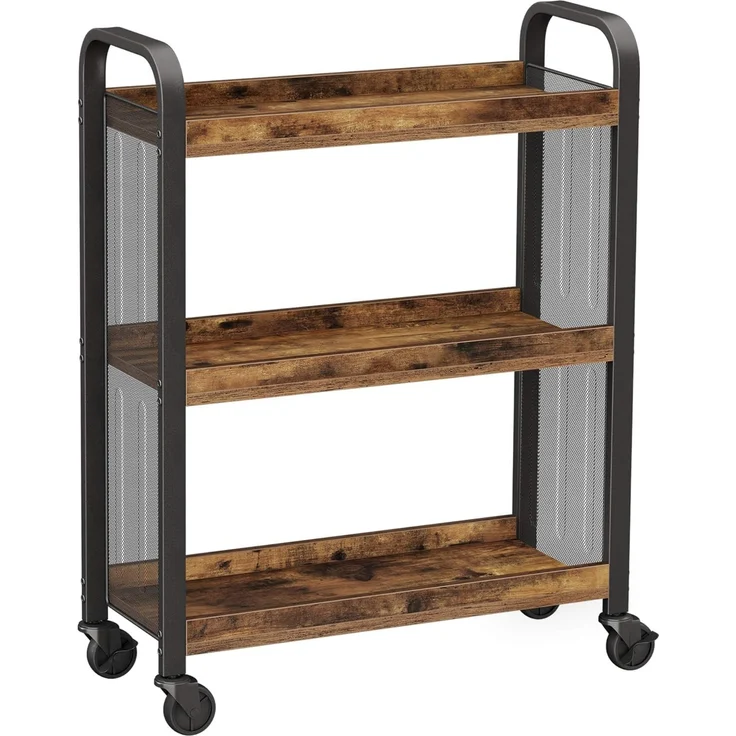 Vasagle Servierwagen, platzsparender Küchenwagen mit Universalrollen, Küchenregal mit verstellbaren Füßen, stabiles Metallgestell, 66 x 26 x 85 cm, Industrie-Design, Vintage, Dunkelbraun von Songmics LRC66BX – Bild 1
