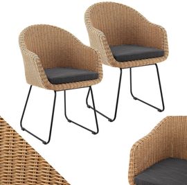 Juskys Rattan Korbsessel Cody 2er Set mit Kissen