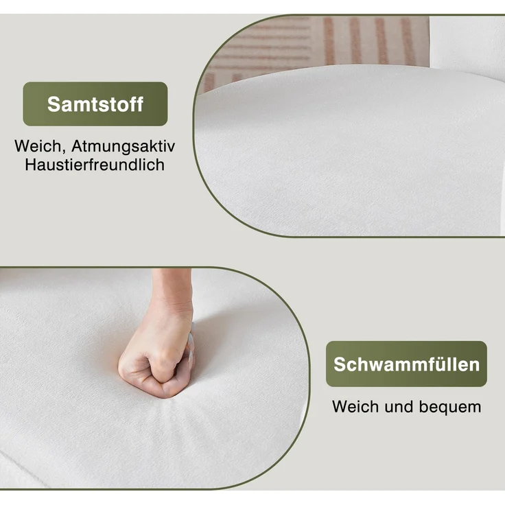Esszimmerstuhl mit Armlehnen, Samtbezug in Beige und modernem Design, 4er-Set,H 75 x T 62 x B 52 cm – Bild 6