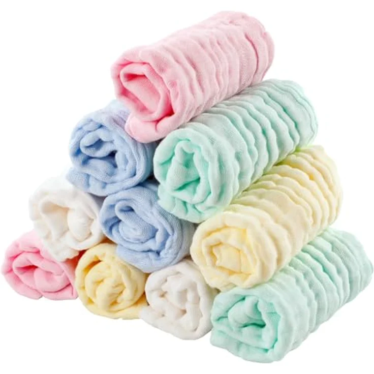EXTSUD Baby Waschlappen, 10er Musselin Spucktücher Baby 25x25cm Mulltücher Baumwolle Moltontücher Handtücher Weiche Gesichtstücher Neugeborene Baby Wipes(Farbig) – Bild 1