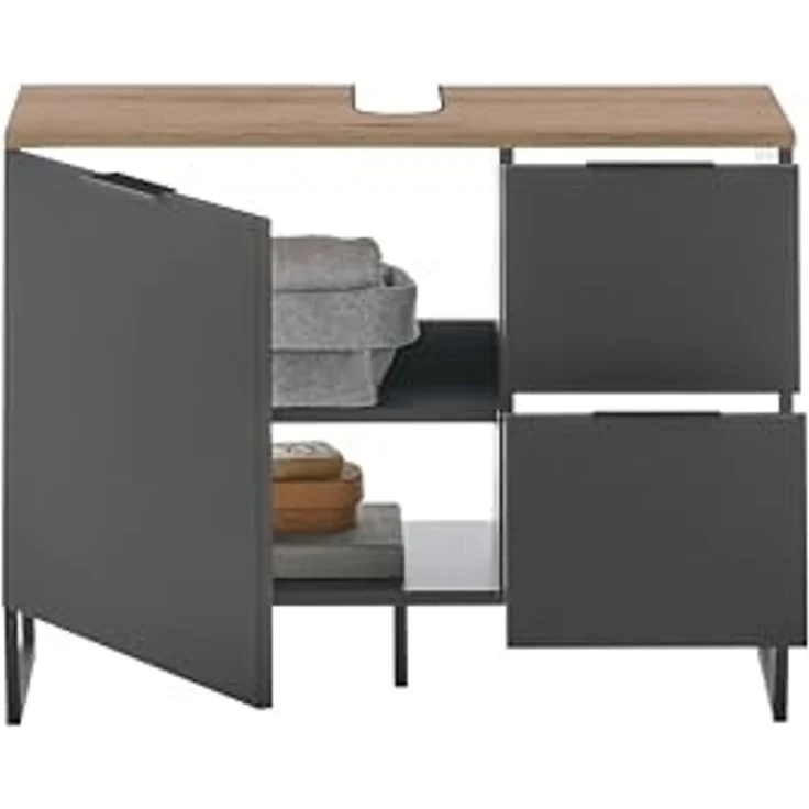 moebel-dich-auf Waschbeckenunterschrank Aspen 80 80 x 60 x 35 cm, Schwarz matt, Oberboden: Evoke Eiche – Bild 7