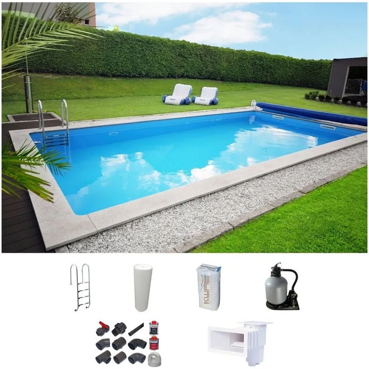 KWAD Rechteckpool mit Edelstahlleiter (Set), in verschiedenen Größen, mit Foliensack 0,6mm