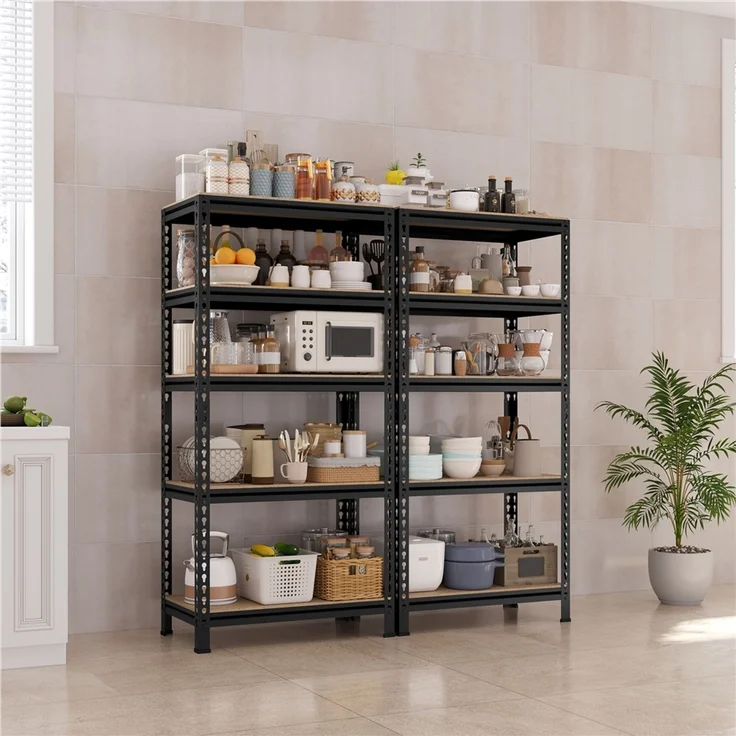 Yaheetech Standregal, Schwerlastregal Lagerregale Kellerregal, 5 verstellbare Ablagen, Stahl Schwarz, 150 x 30 x 70 cm – Bild 2