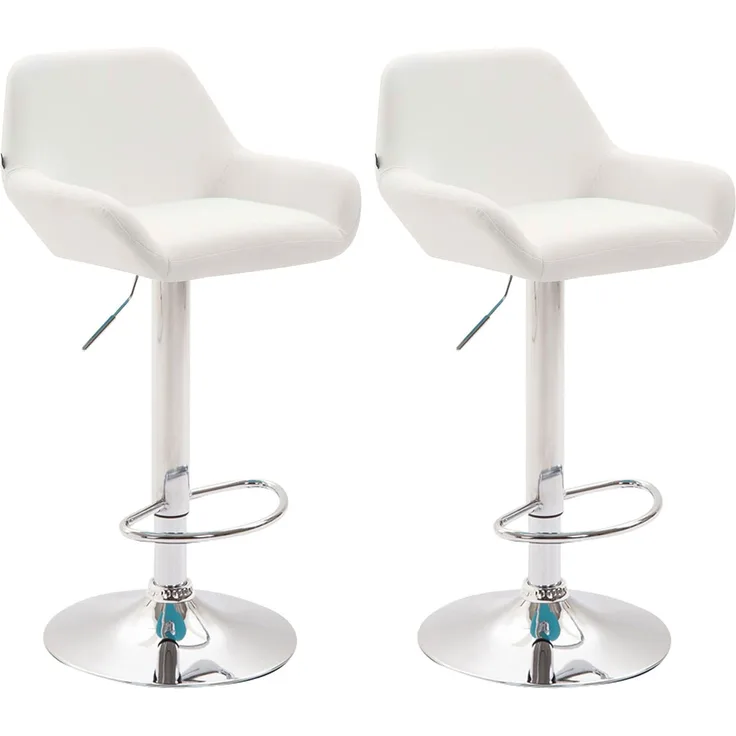 DELUKE® Barhocker 2er Set DUBLIN - Weiß, Kunstleder, Chrom Barhocker mit Lehne Barstuhl Tresenhocker Tresenstuhl Kneipenhocker Kneipenstuhl