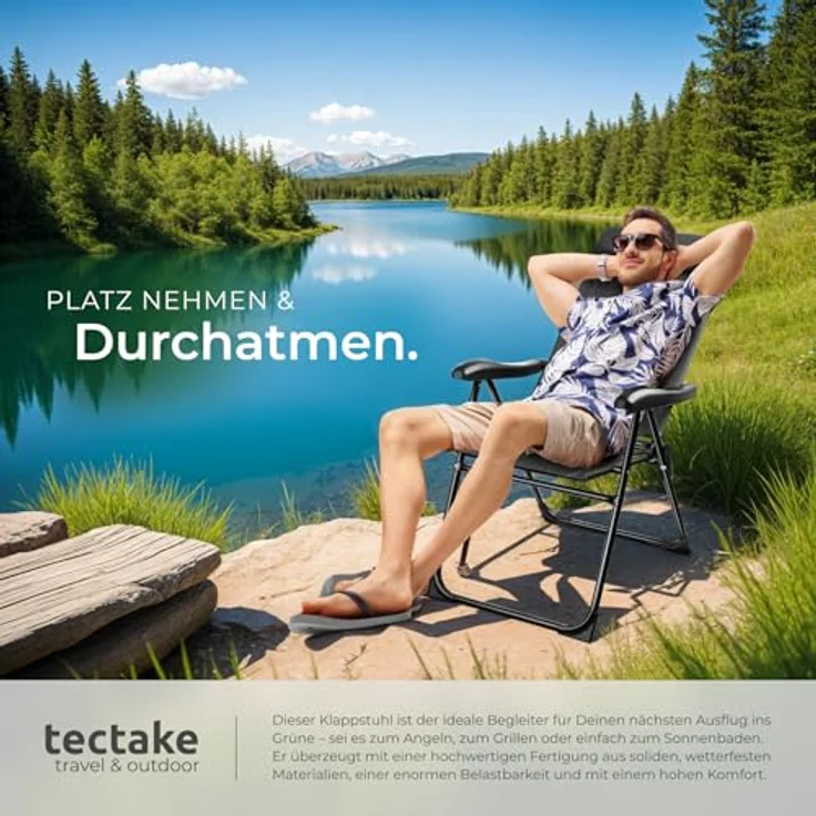 tectake® Essstühle Hochlehner, Gartenmöbel Set, Essstuhl 7-Fach verstellbar, Gartenstuhl, Campingstuhl, Balkon Möbel, Camping Stuhl, Gartenstühle - anthrazit, 2er Set – Bild 7