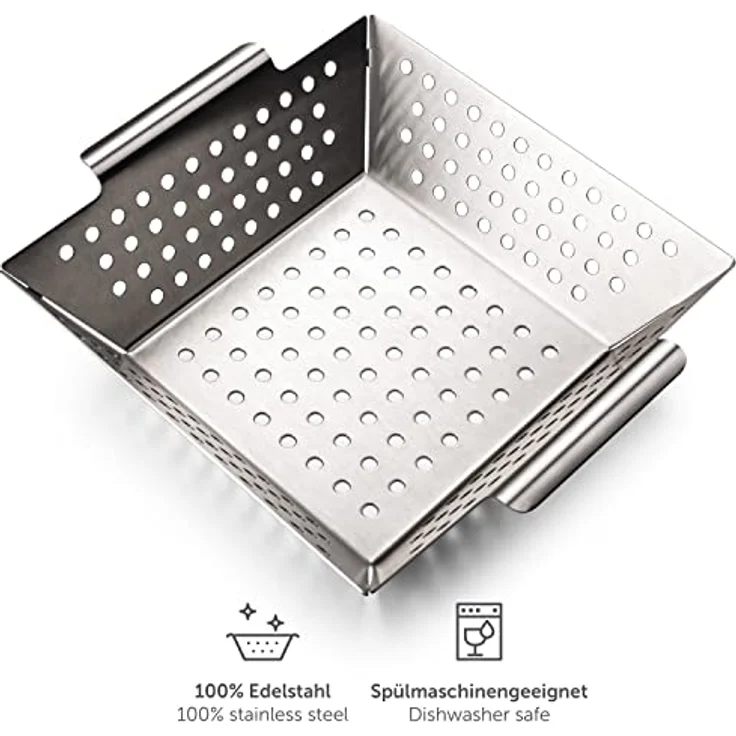 Blumtal Grillschale Grillkorb aus 100% Edelstahl, Edelstahl, (Grillzubehör, 1-St), perfekt für Grillgemüse, Grillschale geeignet für alle Grillarten – Bild 7