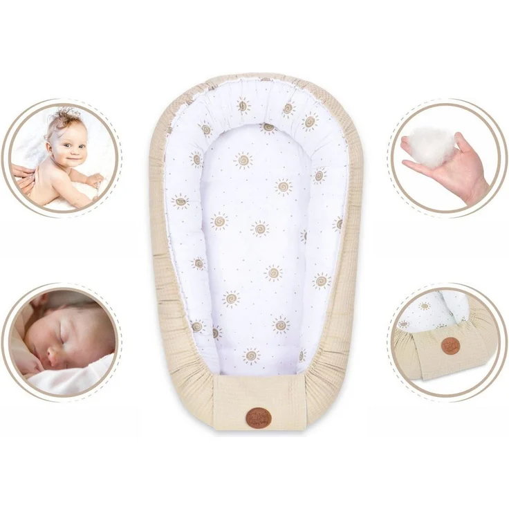 Babynest Neugeborene Nestchen Baby 90x50 cm - Kokon Handmade zweiseitig aus Baumwolle Waffel mit Babynestchen Sonne – Bild 3