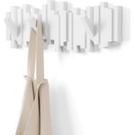 Umbra Stäbchen Garderobenhaken – Moderne und Platzsparende Garderobenleiste mit 5 Beweglichen Haken für Jacken, Mäntel, Schals, Handtaschen und Mehr, Weiss