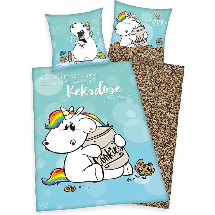 Herding Wendebettwäsche PUMMELEINHORN Türkis 135x200