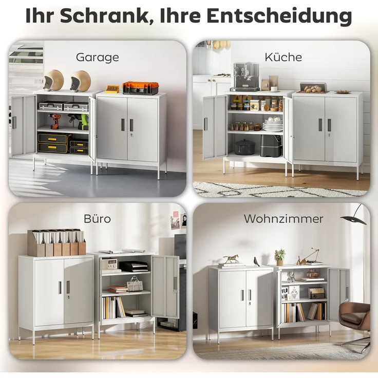 Verschließbarer Stahlschrank mit 2 Türen, Büroschrank, verstellbare Regale, für Homeoffice, Wohnzimmer, Garage, Weiß--Weiß--100x40x80cm--YOUDENOVA – Bild 8