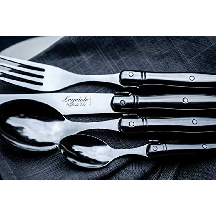 Laguiole Style de Vie Besteck-Set Premium Line, 24 Teile, Edelstahl und Kunststoff, für 6 Personen, spülmaschinengeeignet, mit Holz Besteckkasten – Bild 2