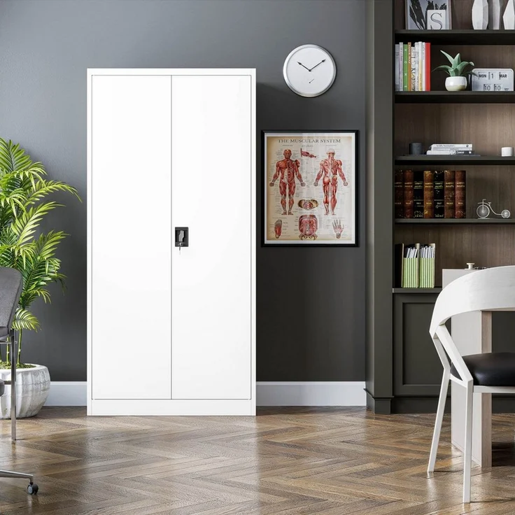 Jan Nowak Kleiderschrank abschließbar, Büroschrank mit Kleiderstange | Aktenschrank, Metallschrank mit Fächern, Kleiderstange, 50 kg Fachlast, Stahl 0,6 mm, Schloss, Wandmontage, 185 x 90 x 45 cm – Bild 3