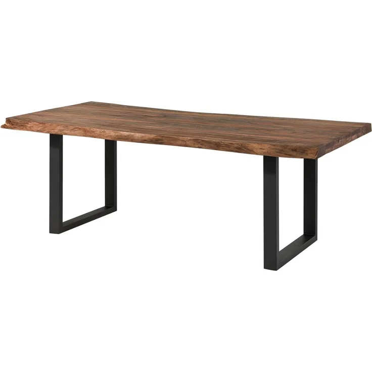 Baumtisch Sheesham 180x90x77 grau gebeizt / U-Beine anthrazit matt FREEFORM 5