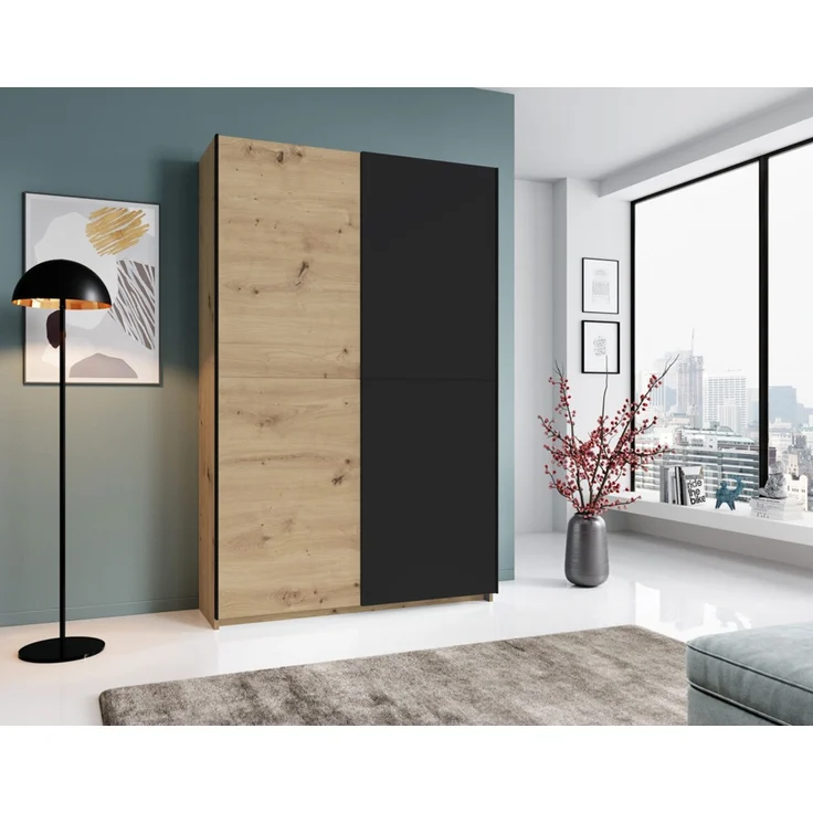 Schrank Schiebetüren Schwebetüren Kleiderschrank ca. 125 x 196 x 38 cm FAST Artisan Eiche Nb. – Bild 2