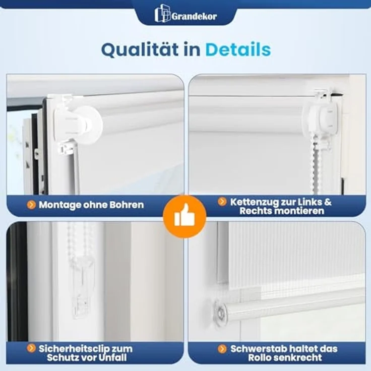 Grandekor Doppelrollo Klemmfix ohne Bohren Weiß 60x230 cm(Stoffbreite 56cm) Fenster Rollos für innen Klemmrollos Duo Rollos für Fenster ohne Bohren mit Bohren Privatschutz UV-Schutz Zebrarollo – Bild 5