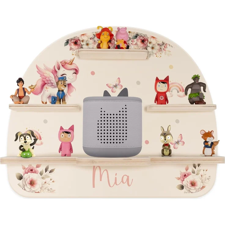 Kidsmood - Tonie Regal personalisiert mit Namen – Wandregal für Toniebox 2 & Figuren | Abgerundete Ecken & Kanten Inkl. Metallplättchen für Tonie Hörfiguren | Kinderzimmer Regal für Mädchen & Jungen