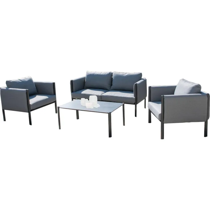 Inko 4-teilige Lounge-Sitzgruppe Benito Aluminium anthrazit mit Tisch 103x65 cm Loungegruppe