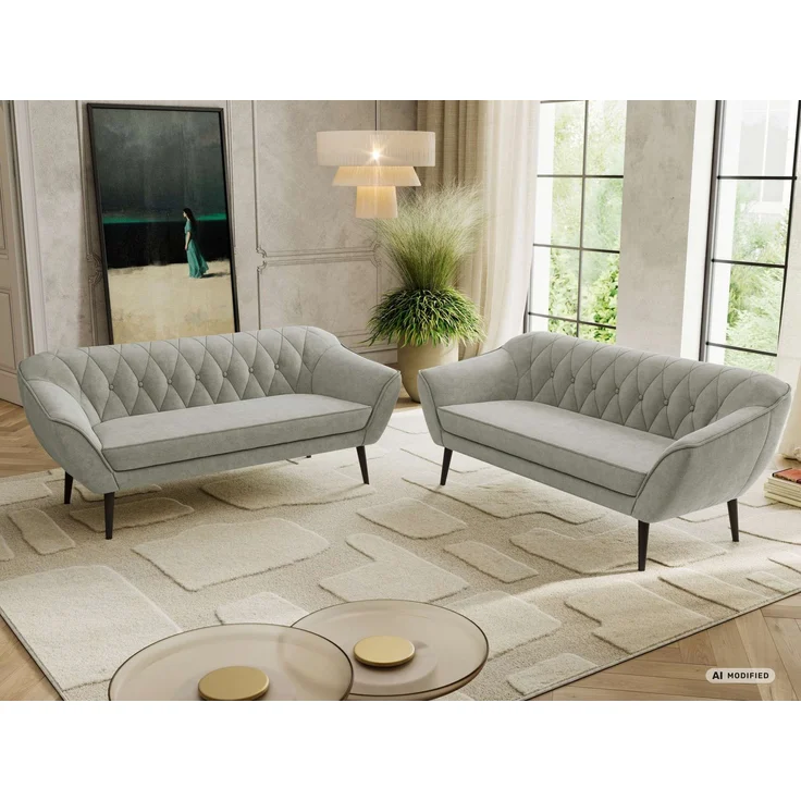 Wohnzimmerset Möbelset PIRS 3-3, Armlehnen, Wellenfederung, schwarze Füße, Dreisitzer Sofa, Polstermöbel Set - Hellgrau Stukture – Bild 5