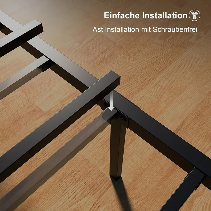 Doppelbett aus Stahl mit MDF-Kopfteil, ohne Matratze, 140x200 cm, Braun/Walnuss – Bild 5