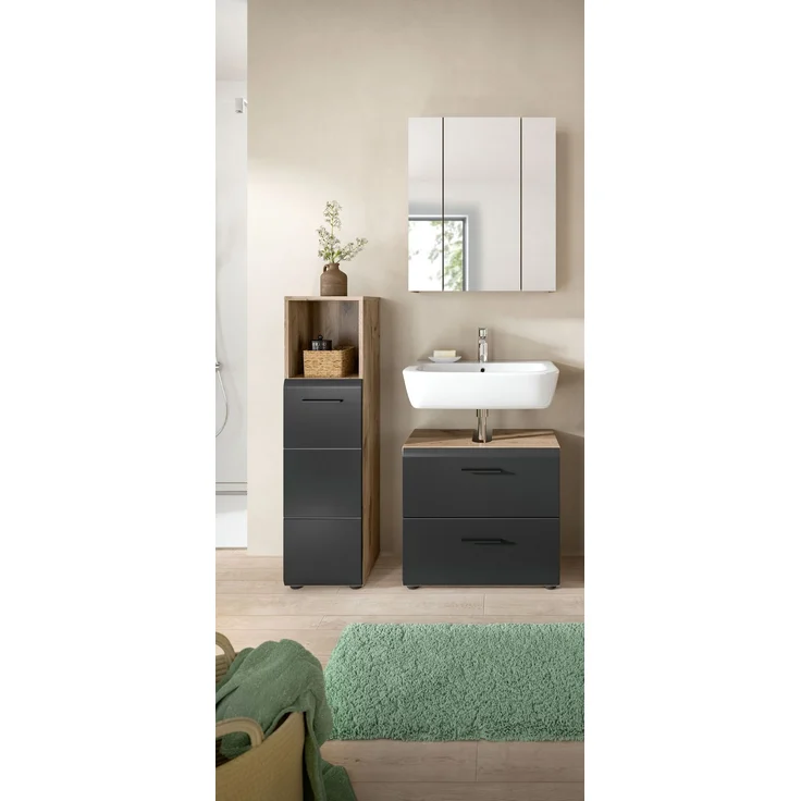 Badkombination (B/H/T: 105x185x30 cm) in schwarz matt und Nox Oak Nachbildung – Bild 6
