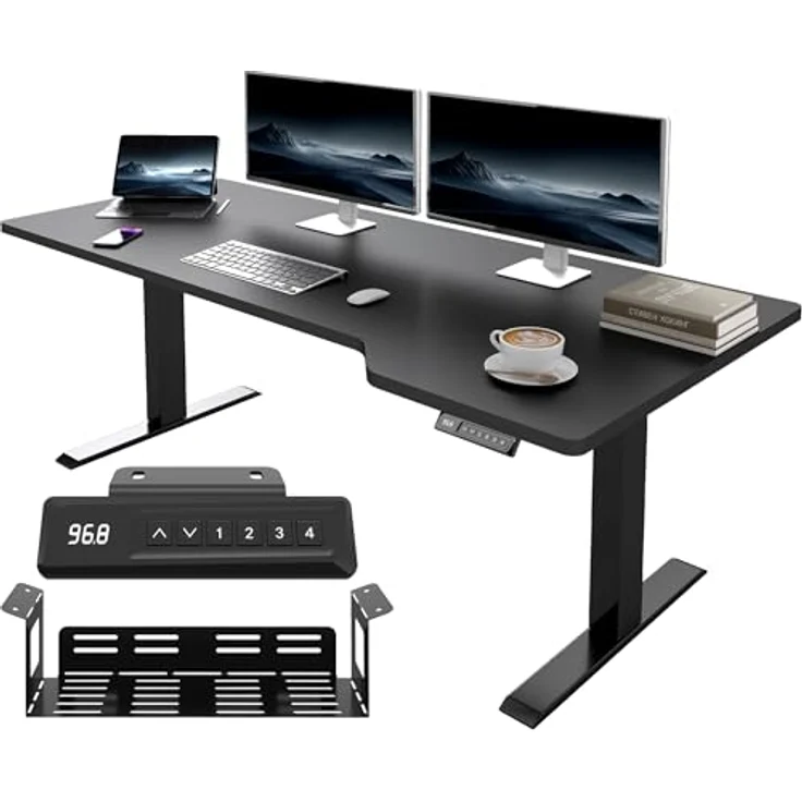 JUMMICO HöHenverstellbarer Schreibtisch 160x70 cm L-förmiger Schreibtisch Höhenverstellbar Elektrisch,Ergonomie Gaming Tisch mit Haken (Schwarz) – Bild 2