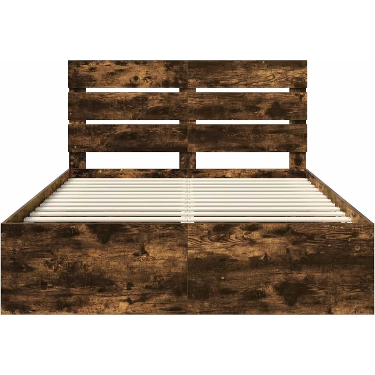 vidaXL Bettrahmen Geräucherte Eiche 140 x 190 cm Massives Kiefernholz 3411748 – Bild 6