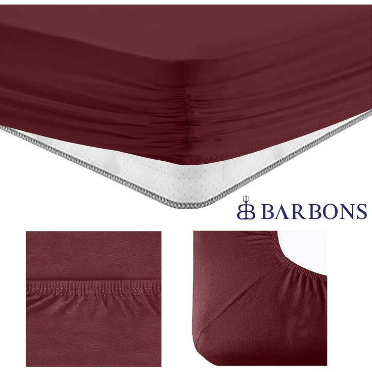 BARBONS Spannbettlaken 180x200 cm - 100% Baumwolle Spannbettlaken, Oeko-TEX Zertifiziert, Bettlaken Jersey, Spannbetttuch, Matratzenhöhe bis 25 cm (Bordeaux - 180x200) – Bild 4