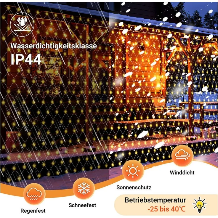 Clanmacy LED-Lichternetz Solar Lichternetz Lichtervorhang 8 Modi-Speicherfunktion IP44 Party – Bild 3