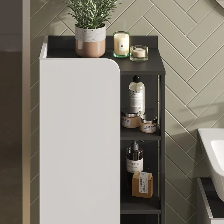 Midischrank Karen Anthrazit/Weiß 50 x 128 cm mit Tür und offenen Fächern Vicco – Bild 4