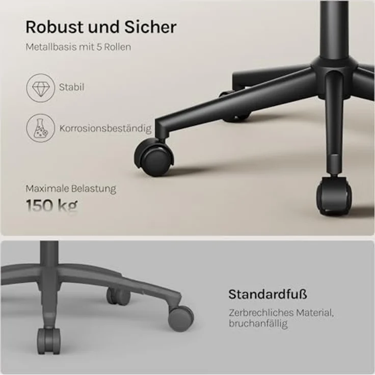 WOLTU Homeoffice Stuhl, Schreibtischstuhl, Drehstuhl, Schminkstuhl, höhenverstellbar, bis 150 kg belastbar, mit Armlehnen Samtsitz, für Schlafzimmer Büro Wohnzimmer, Dunkelgrau+Schwarz BS145dgr – Bild 8