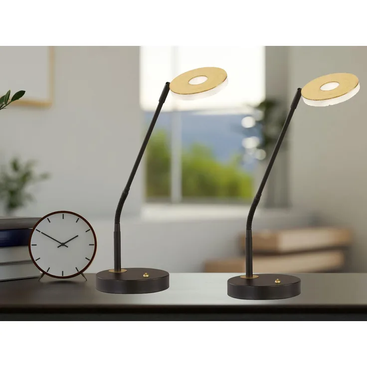2er SET LED Schreibtischlampen Schwarz / Gold mit Dimmer, Höhe 60cm