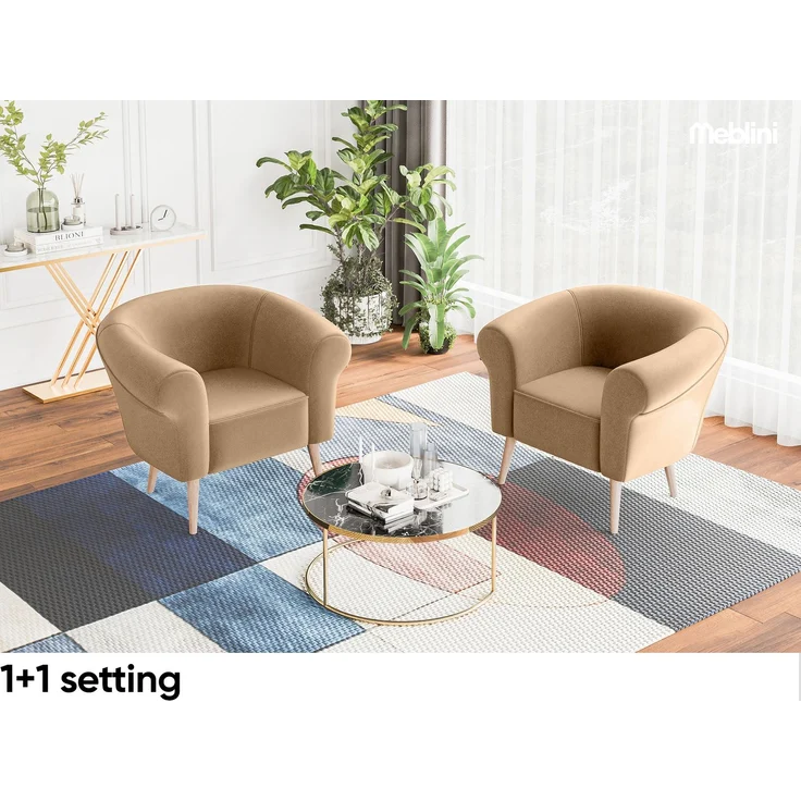 MEBLINI Mini Sofa Set 3-1-1 für Wohnzimmer - Mini Lounge für fünf Personen - Küchensofa - Sofa Klein - Sitzgarnitur - Polstergarnitur - Sofagarnituren - EMILIA - 3+1+1 - Beige Samt – Bild 5