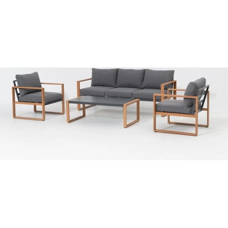 Primaster Gartenmöbel-Set Marbella Aluminium in Holzoptik Lounge Set Sitzgruppe – Bild 4