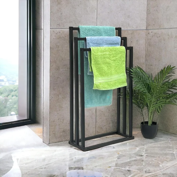 DanDiBo Handtuchhalter Stehend Schwarz Matt Metall KW449 3-armig Badetuchhalter mit 3 Handtuchstangen Badezimmer Badezimmermöbel Modern – Bild 3