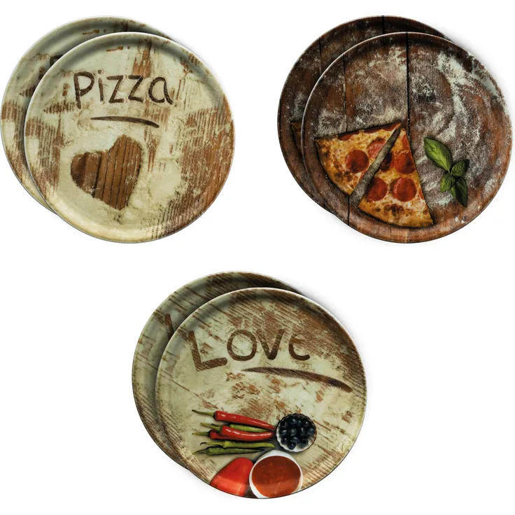 6er Set Pizzateller Oliven-, Salami- & Lieblingspizza Ø 31cm Platte XL-Teller