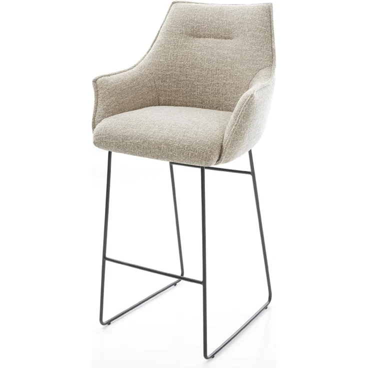 Barstuhl Alja-Flex Webstoff Soft Beige Kufengestell Metall Schwarz Taschenfederkern – Bild 3