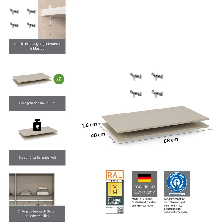 rauch Zubehör, Einlegeböden 2er-Set, für Schwebetürenschränke von rauch mit einer Elementbreite von 90 cm und einer Schranktiefe von 62 cm – Bild 3
