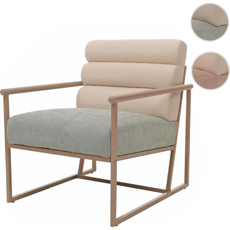 Lounge-Sessel HWC-O38, Cocktail-/Polstersessel Clubsessel, Stoff/Textil (420 g/m²) Metall MVG ~ beige, Polster blau-grün – Bild 10