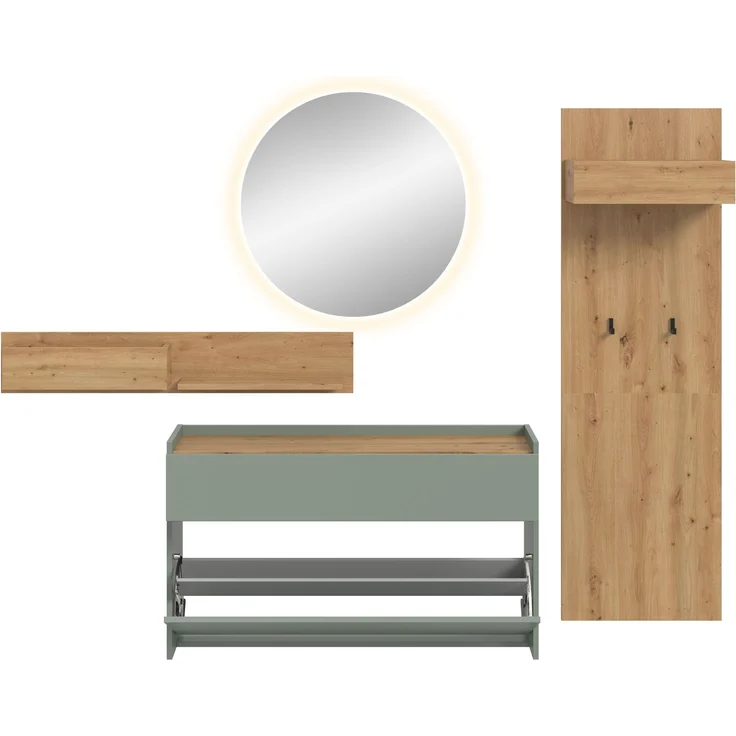 Garderobenkombination B/H/T: 197x205x32 cm in Salbei Nachbildung und Artisan Oak Nachbildung – Bild 3